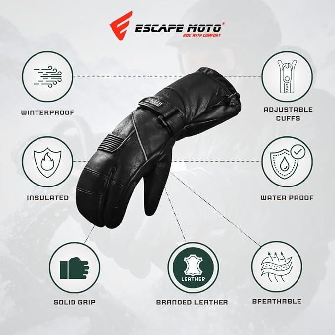 Escape Snowmobile Mittens / Gloves – Waterproof Insulated Leather Winter Sports & Snowboarding Protection image 0