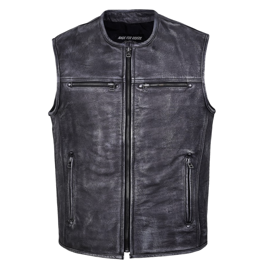 Gilet de motard haut de gamme en cuir – Ultimate Ride, doublé au style vintage image 0