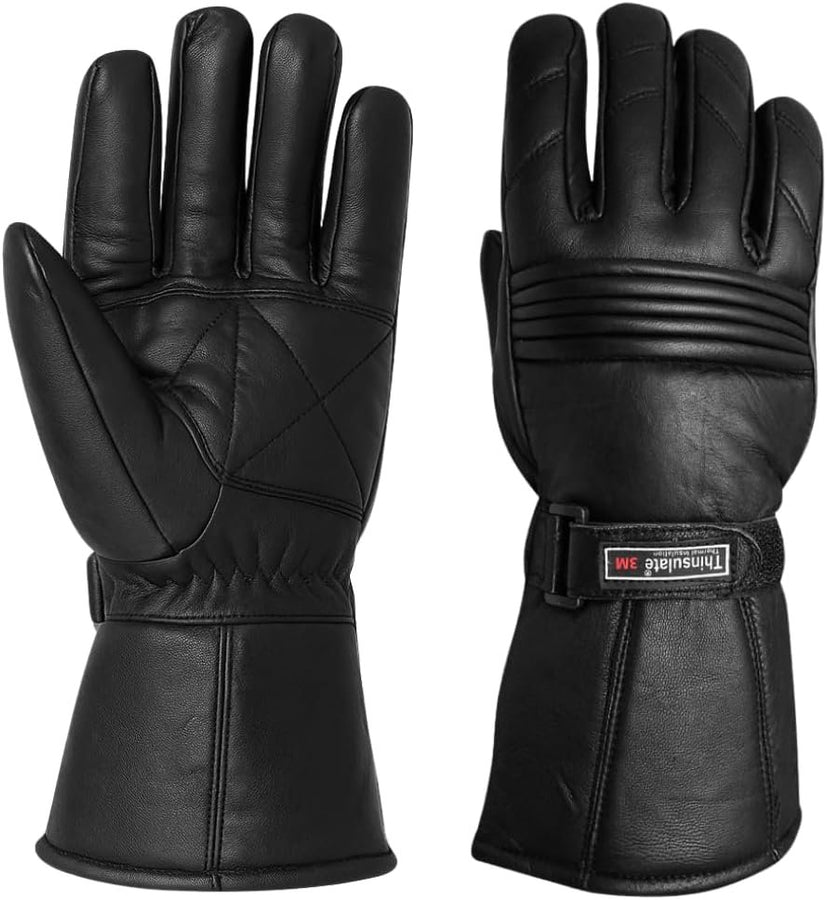 Escape Men’s Genuine Leather Winter Motorcycle Gloves – Windproof 3M Thinsulate Insulated Biker Gauntlet Gloves image 0