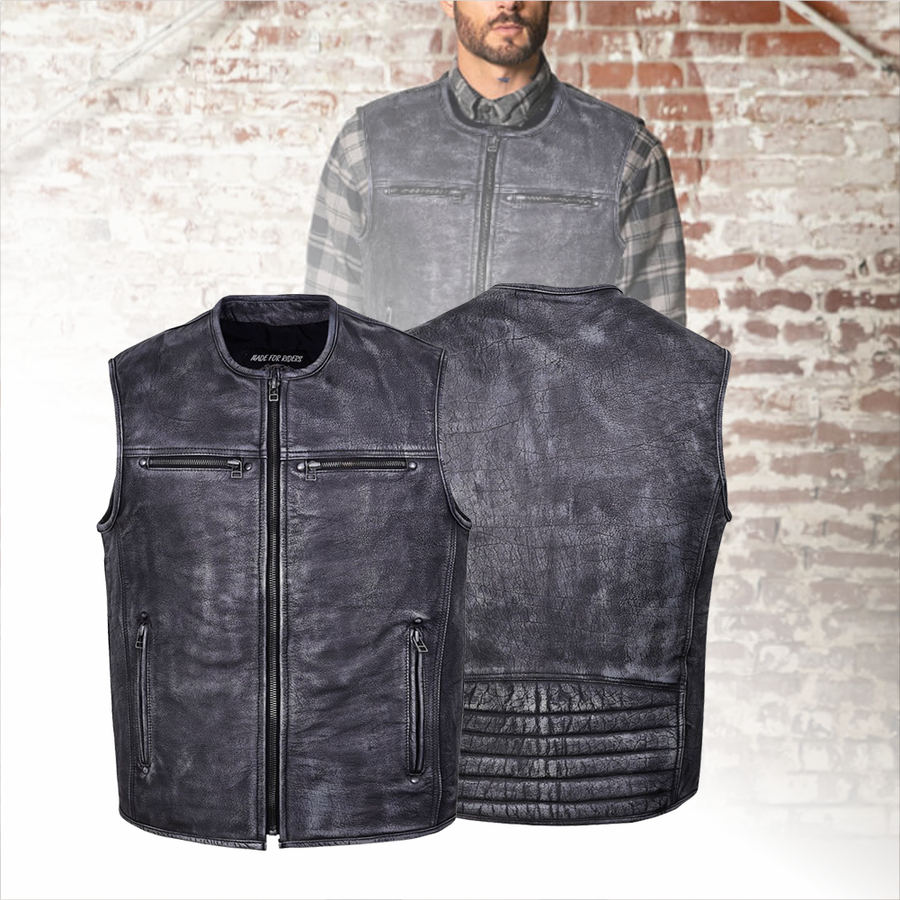 Gilet de motard haut de gamme en cuir – Ultimate Ride, doublé au style vintage image 0
