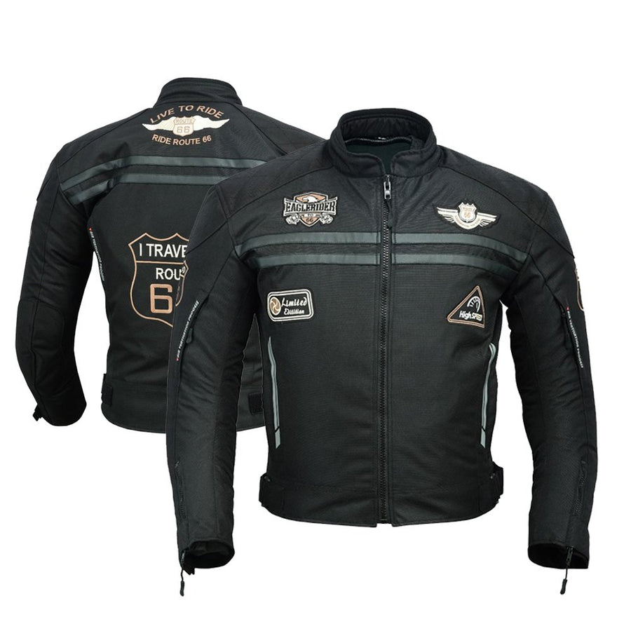 Manteau d'été en maille noire pour hommes + VESTE DE MOTO IMPERMÉABLE RACING ROUTE 66 POUR HOMMES AVEC BLINDÉ