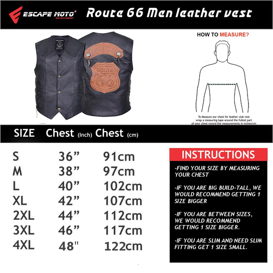 Gilet de motard classique Route 66 en cuir véritable – Un essentiel intemporel pour les passionnés de moto image 0