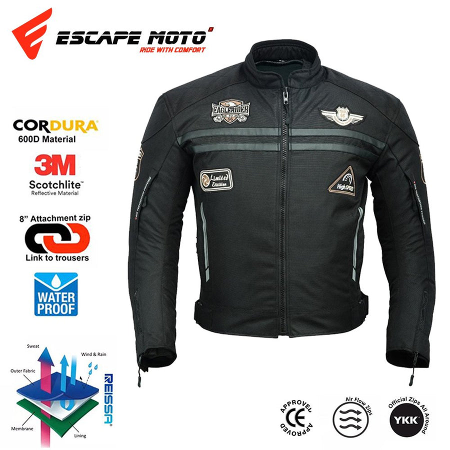 Manteau d'été en maille noire pour hommes + VESTE DE MOTO IMPERMÉABLE RACING ROUTE 66 POUR HOMMES AVEC BLINDÉ