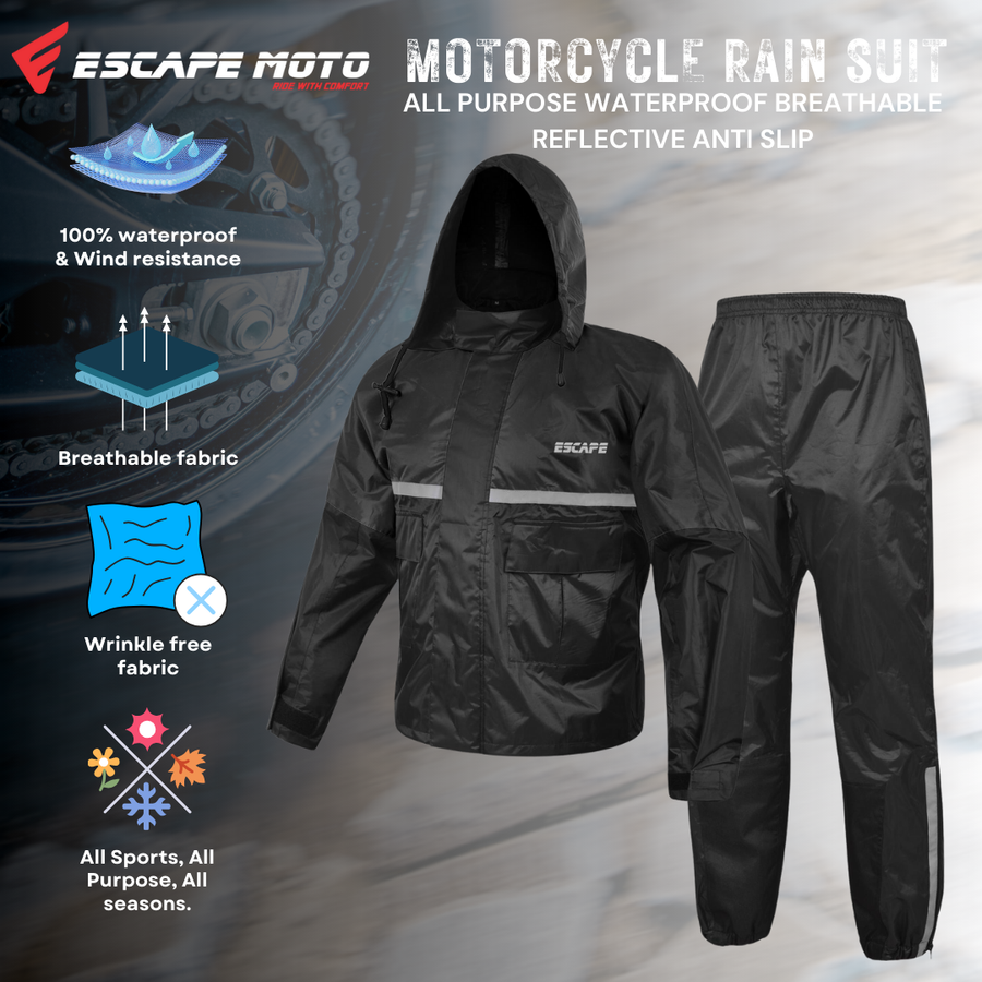 Combinaison de pluie moto homme/femme 2 pièces imperméable veste et pantalon équipement léger imperméable réfléchissant à capuche toutes saisons