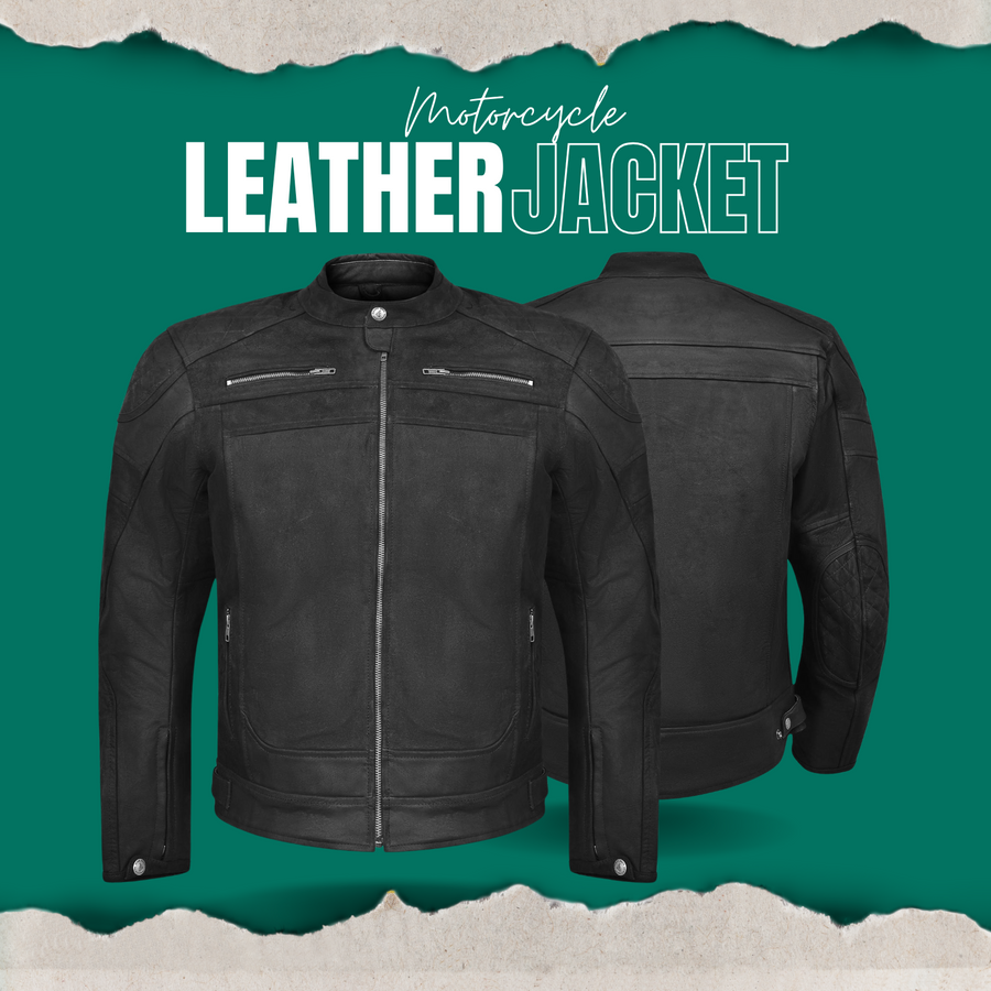Veste de moto en cuir véritable haut de gamme pour homme – Style vieilli, fermeture éclair, protections intégrées et doublure amovible
