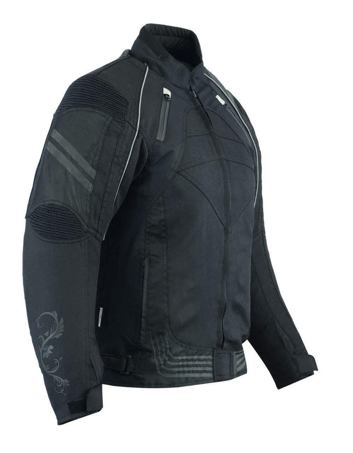 Manteau noir en textile pour femmes de moto (EM10358)