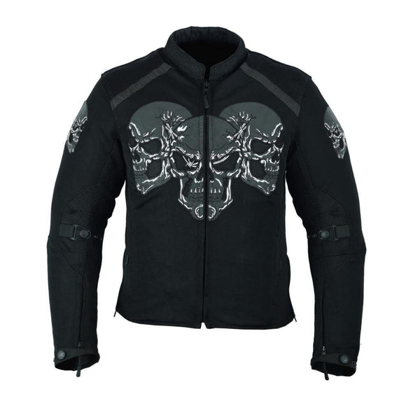 VESTE DE MOTO CRÂNE NOIRE POUR HOMMES AVEC DOUBLURE AMOVIBLE AVEC ARMURE (EM10366)
