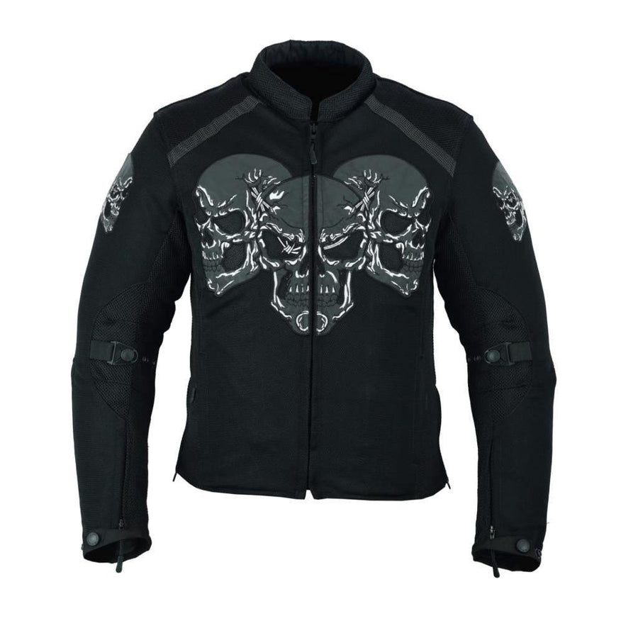 VESTE DE MOTO CRÂNE NOIRE POUR HOMMES AVEC DOUBLURE AMOVIBLE AVEC ARMURE (EM10366)
