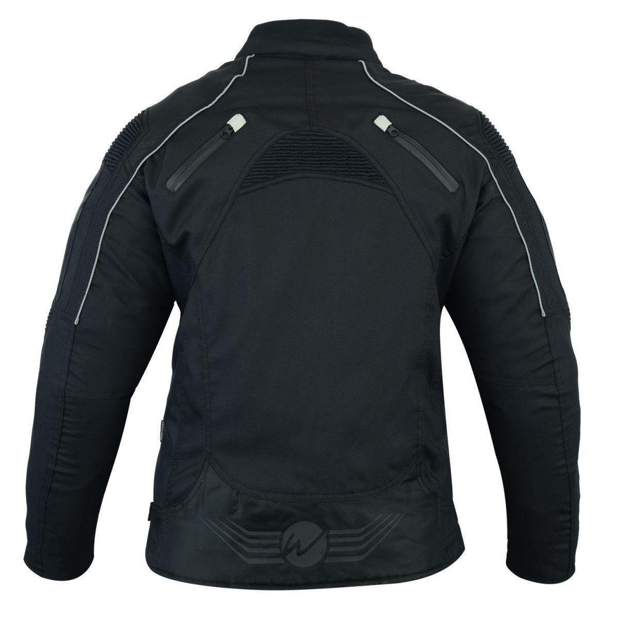 Manteau noir en textile pour femmes de moto (EM10358)