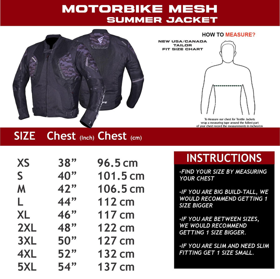 Veste de moto en mesh camouflage pour homme – Imperméable avec protections homologuées CE