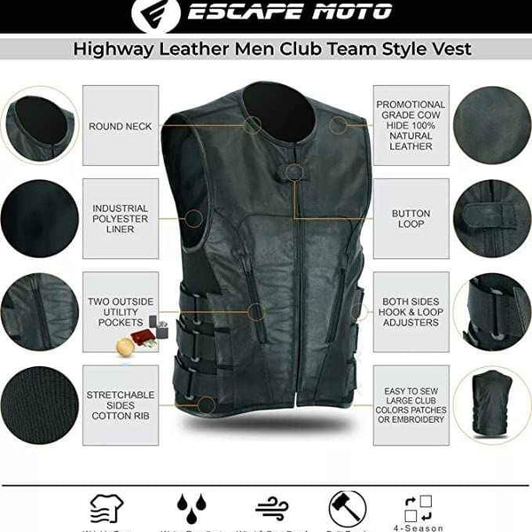 Highway Swat Leather Men Club Team Style Vest