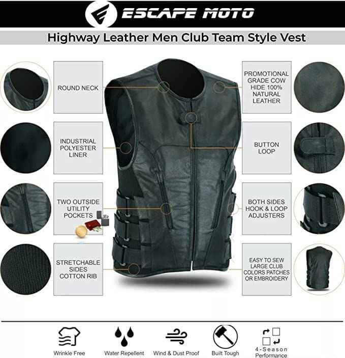 Highway Swat Leather Men Club Team Style Vest