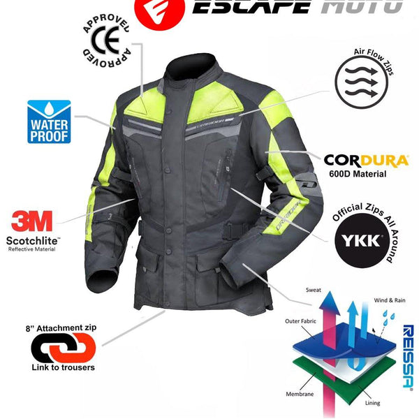 MOTORCYCLE TEXTILE RIDING MEN JACKET WATERPROOF WITH ARMORED (EM10350) - Escape Moto Gears