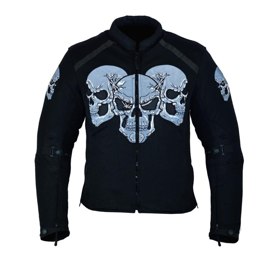 MOTORBIKE MEN BLACK MESH SUMMER SKULL JACKET REMOVABLE LINING WITH ARMORED (EM10366) - Escape Moto Gears