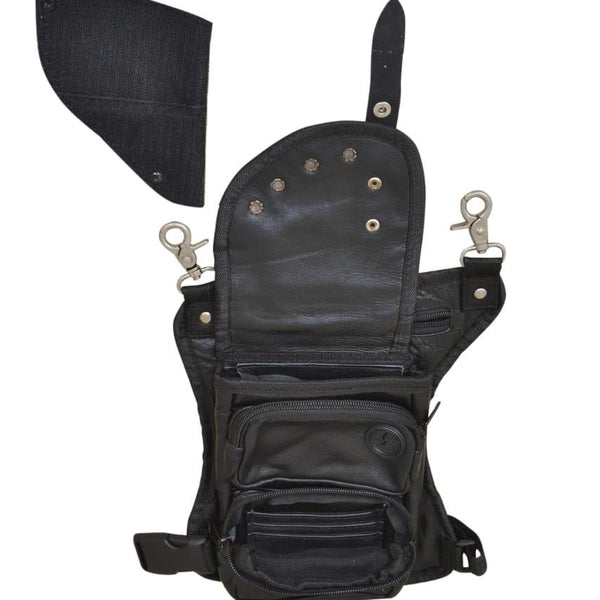 Leather Black Leather Conceal and Carry Leg Bag with Waist Belt