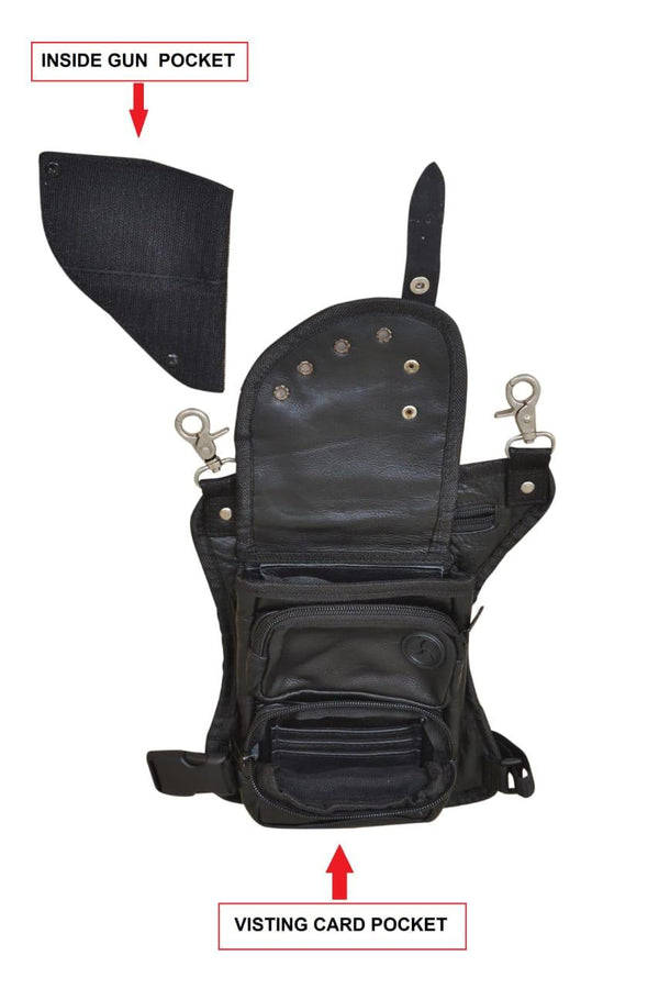 Leather Black Leather Conceal and Carry Leg Bag with Waist Belt