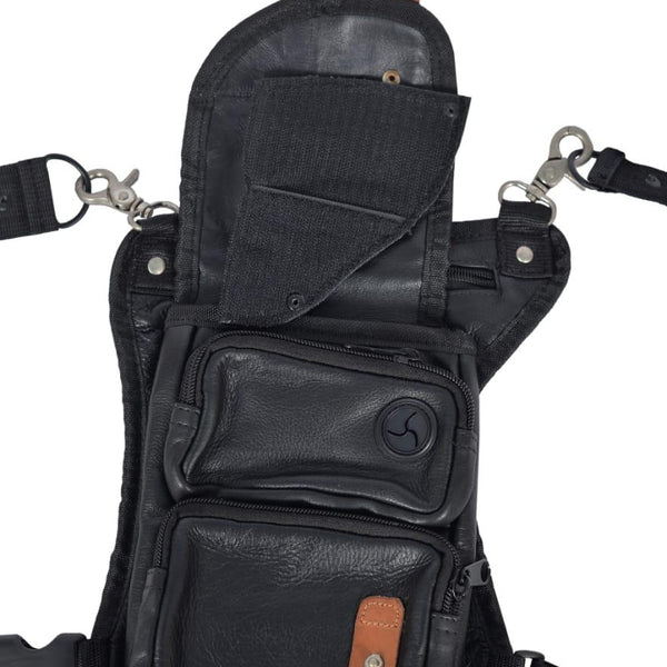 Leather Black Conceal and Carry Leather Thigh Bag with Waist Belt