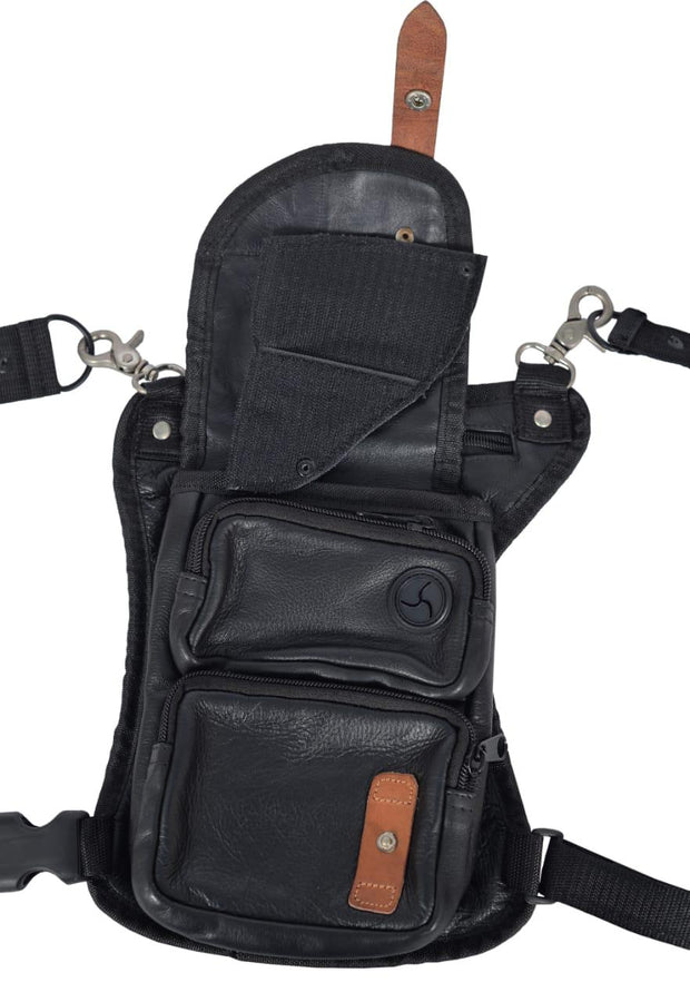 Leather Black Conceal and Carry Leather Thigh Bag with Waist Belt