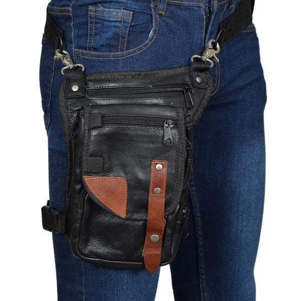 Leather Black Conceal and Carry Leather Thigh Bag with Waist Belt