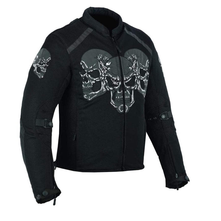 MOTORBIKE MEN BLACK MESH SUMMER SKULL JACKET REMOVABLE LINING WITH ARMORED (EM10366) - Escape Moto Gears