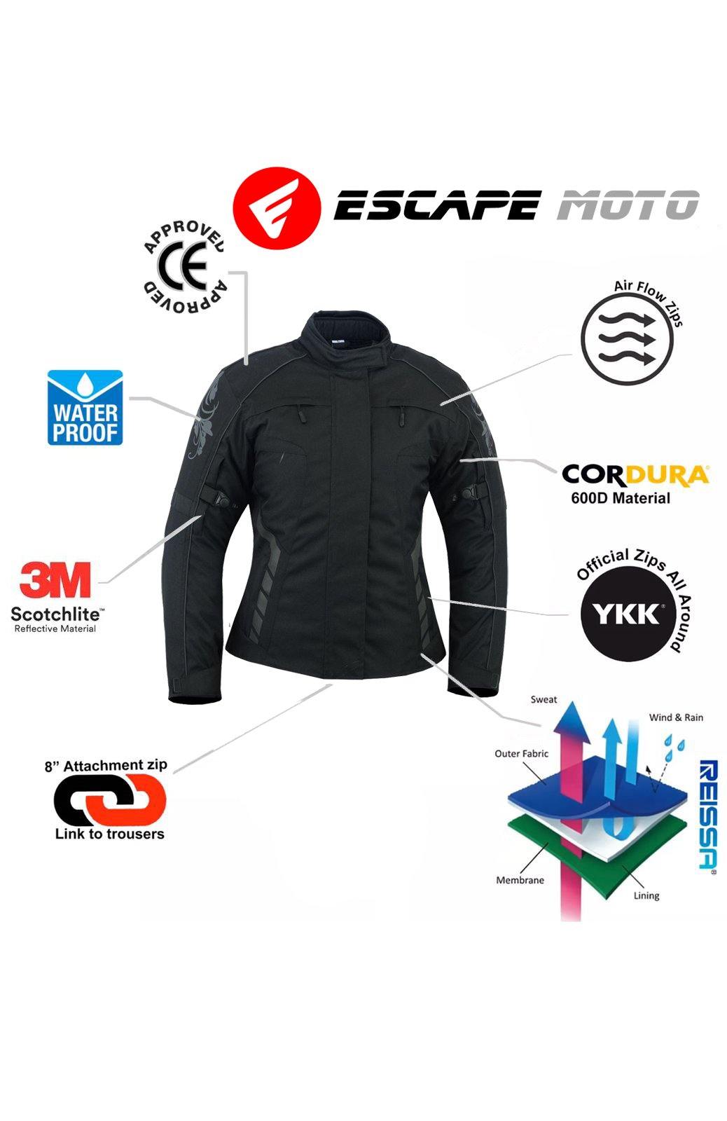 3-3 Motorcycle Safety Cordura ladies jacket (EM10356) - Escape Moto Gears
