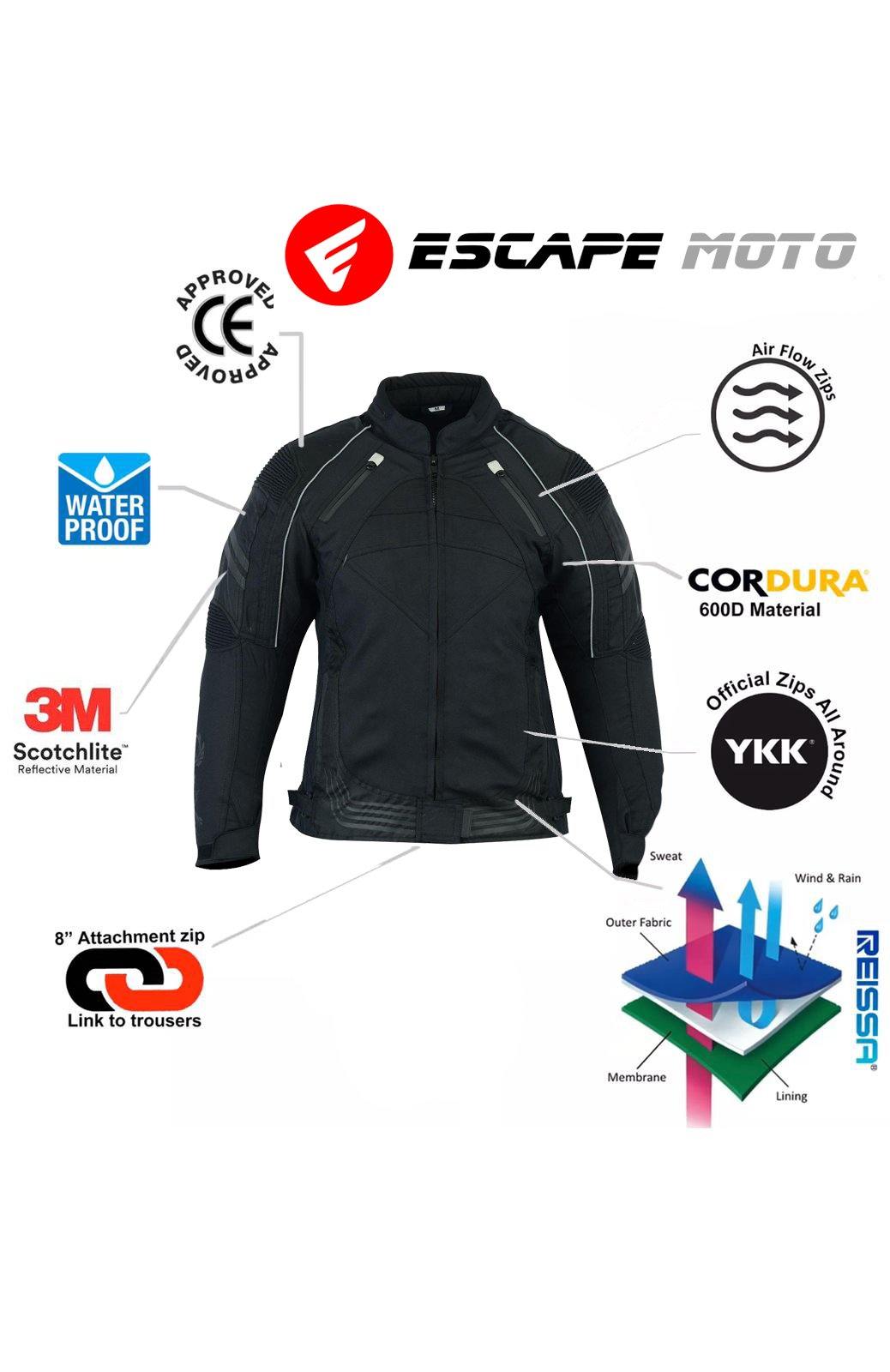 3-5 Motorcycle Ladies Textile Black Jacket (EM10358) - Escape Moto Gears
