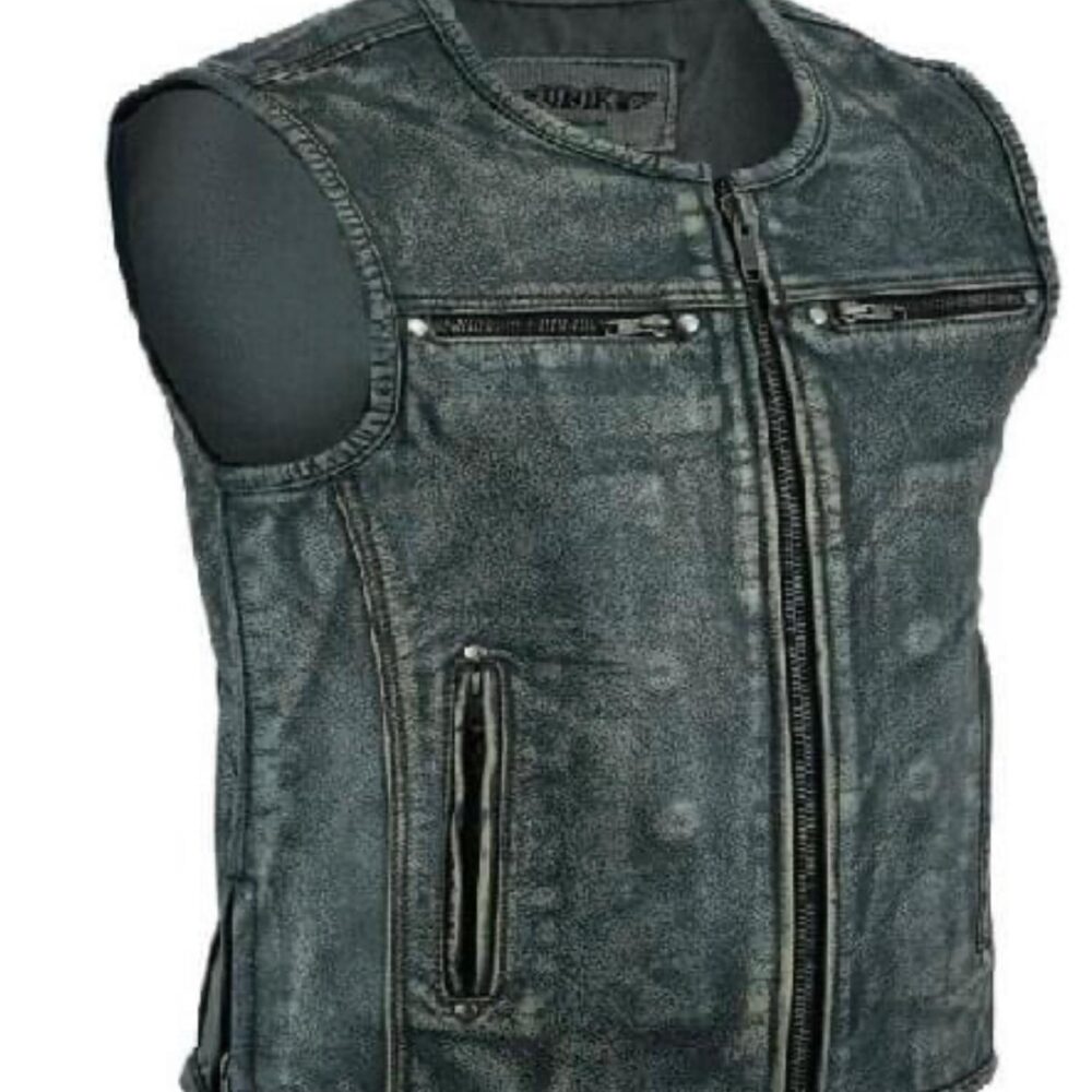 Men Swat leather vest/Swat Gilet de moto en cuir véritable - Escape ...