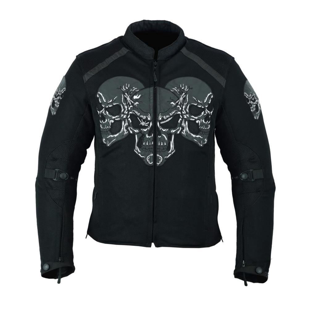 list-1-7 MOTORBIKE MEN BLACK MESH SUMMER SKULL JACKET REMOVABLE LINING WITH ARMORED (EM10366) - Escape Moto Gears