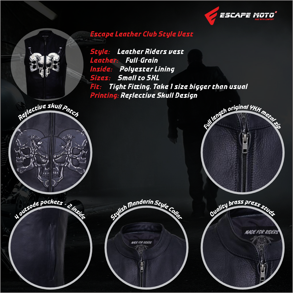 Riders Reflective Skull Leather vest (1)