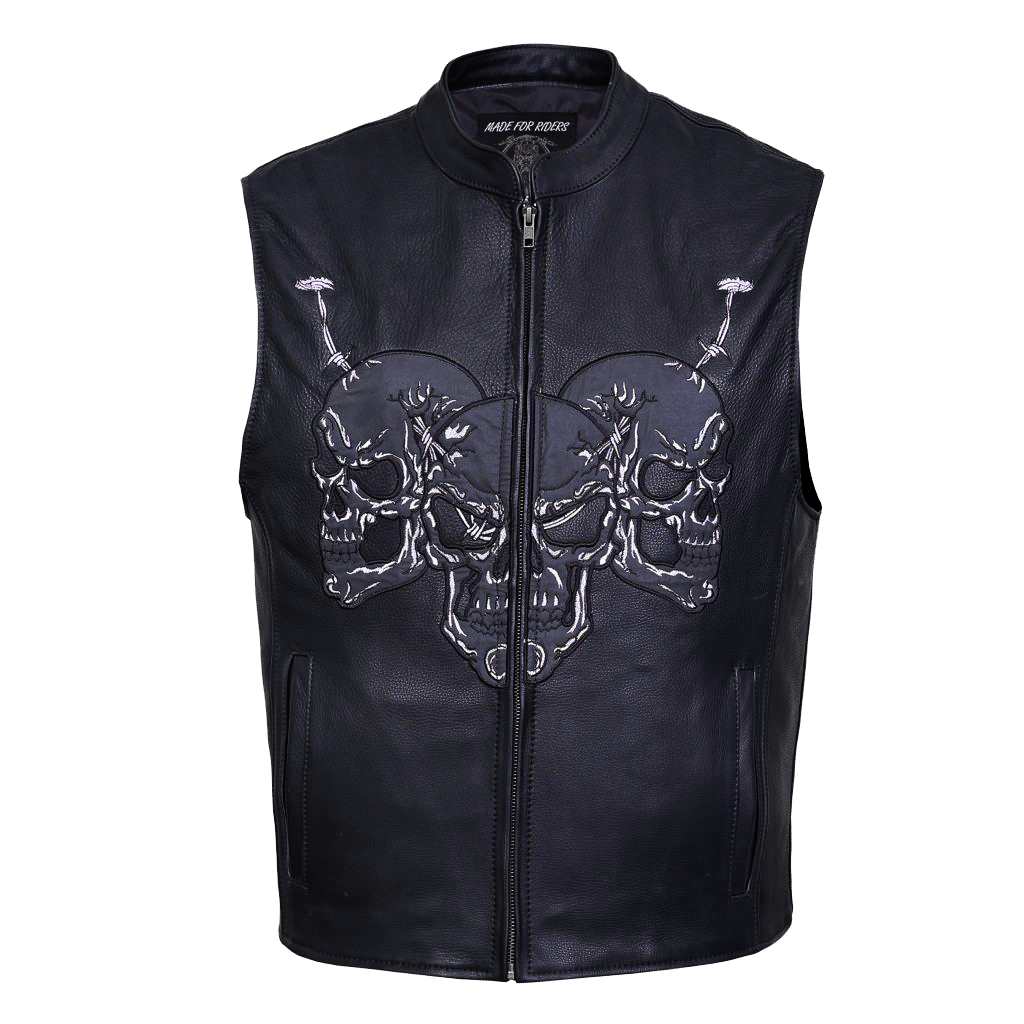Riders Reflective Skull Leather vest (6)